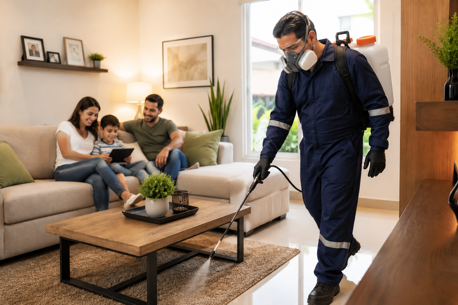 Técnico de Fumigaciones Alcorta realizando servicio profesional de control de plagas
